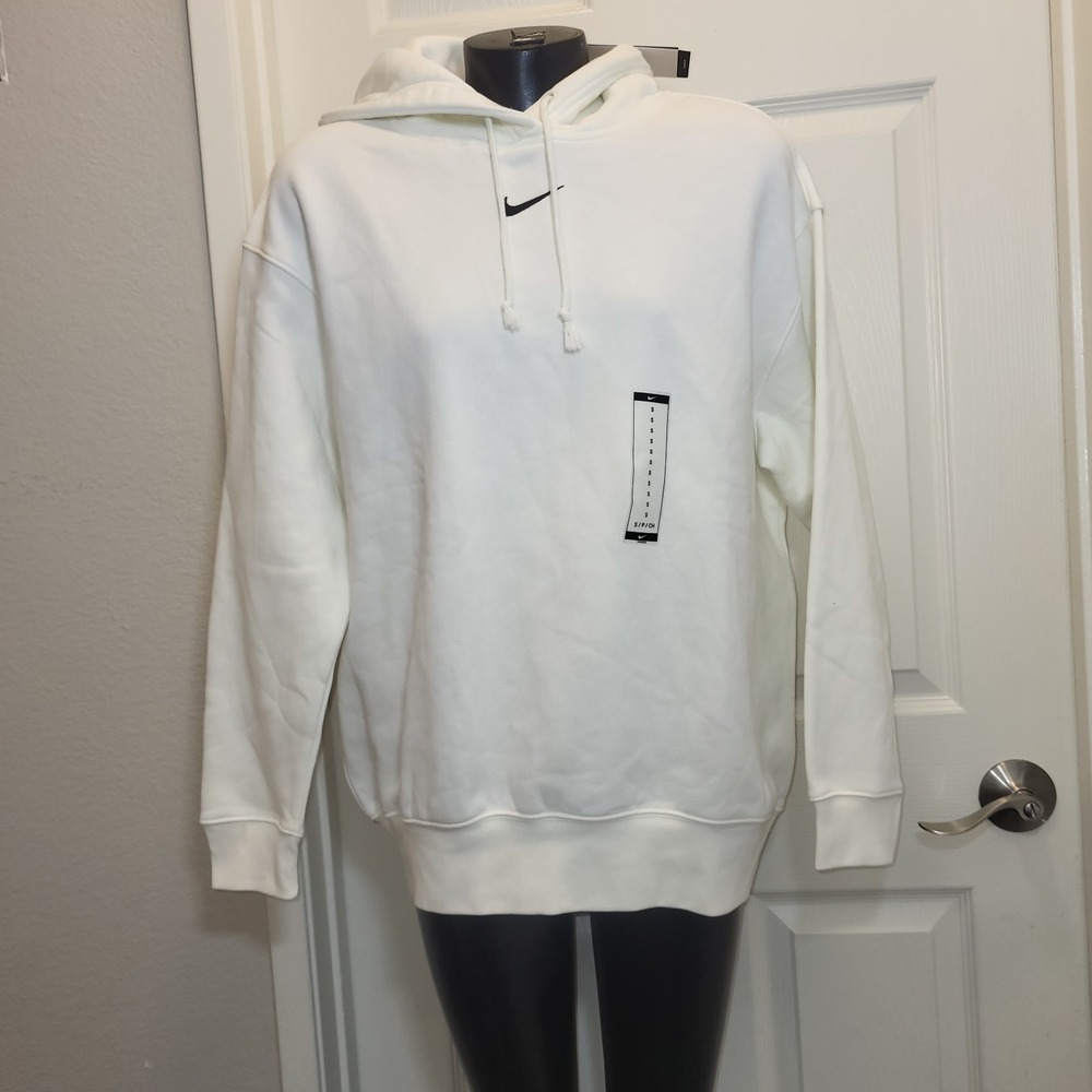 Nike Women's Small White Hoodie With Black Logo Pullover Sweatshirt MSRP $65